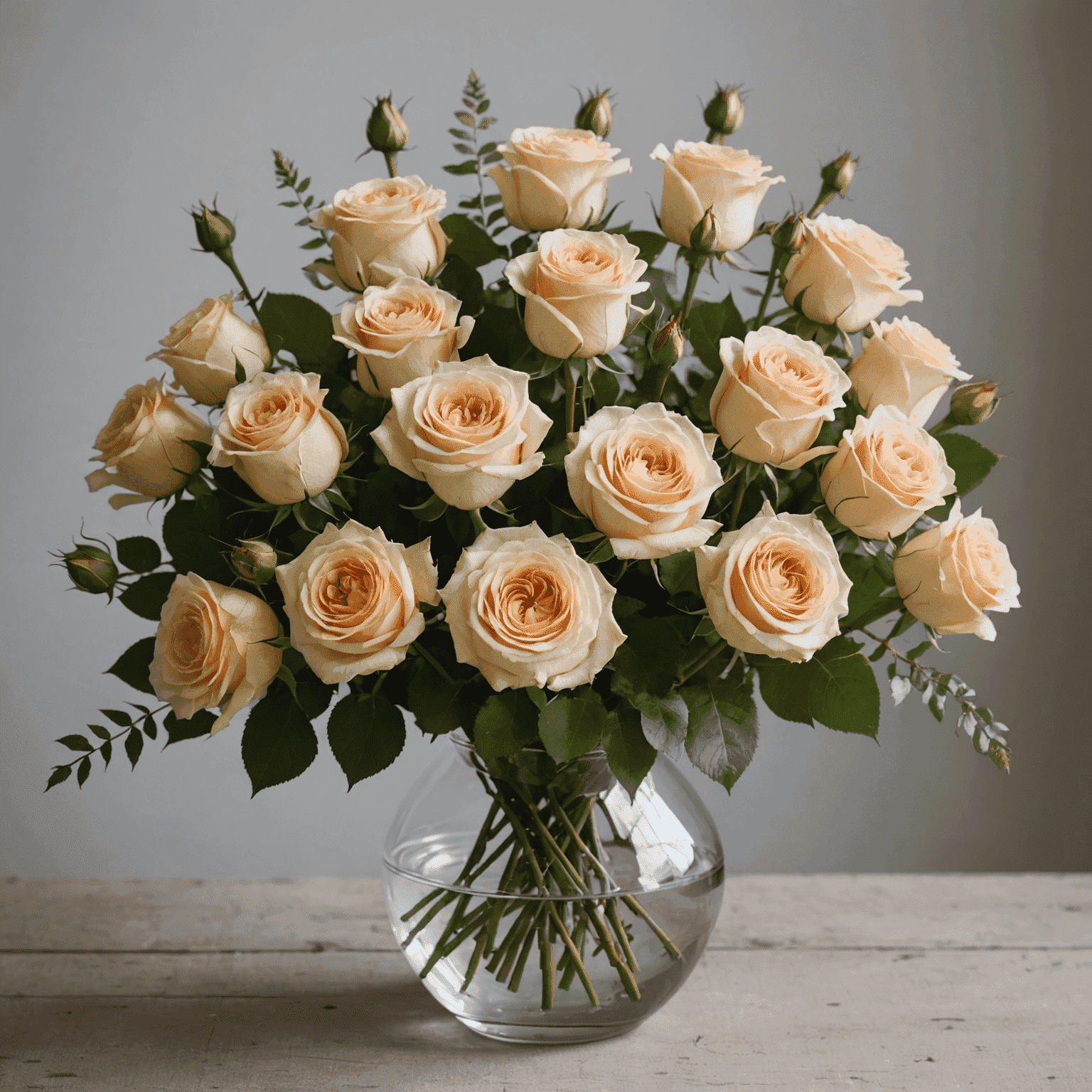 A beautifully preserved bouquet of roses and other flowers in a vase